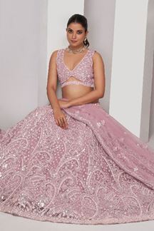 Picture of Mesmerizing Pink Designer Indo-Western Lehenga Choli for Engagement and Reception 