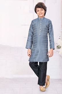 Picture of Charismatic Grey Colored Designer Kid’s Kurta Pajama Set for Festivals and Party