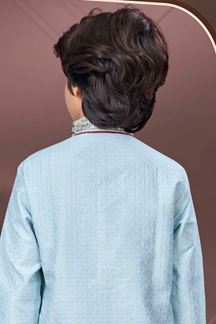 Picture of Spectacular Sky Blue Colored Designer Kid’s Kurta Pajama Set for Festivals and Party