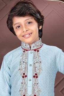 Picture of Spectacular Sky Blue Colored Designer Kid’s Kurta Pajama Set for Festivals and Party