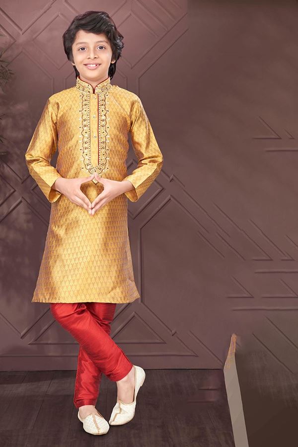 Picture of Captivating Mustard Colored Designer Kid’s Kurta Pajama Set for Festivals, Haldi, and Party