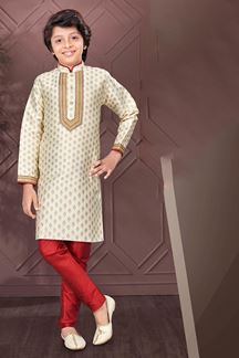 Picture of Splendid Cream Colored Designer Kid’s Kurta Pajama Set for Festivals, Reception, and Party