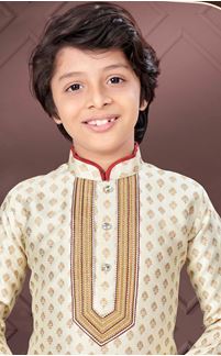 Picture of Splendid Cream Colored Designer Kid’s Kurta Pajama Set for Festivals, Reception, and Party