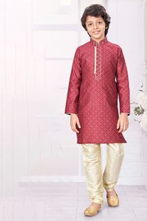 Picture of Royal Marron Colored Designer Kid’s Kurta Pajama Set for Festivals, Weddings, Reception, and Party