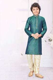 Picture of Vibrant Green Colored Designer Kid’s Kurta Pajama Set for Festivals, Weddings, and Party
