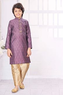 Picture of Amazing Wine Colored Designer Kid’s Kurta Pajama Set for Festivals, Weddings, and Party