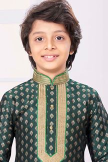 Picture of Awesome Green Colored Designer Kid’s Kurta Pajama Set for Festivals, Weddings, Reception, and Party