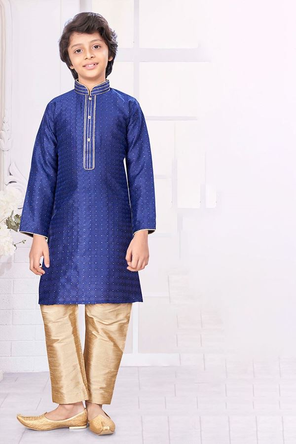 Picture of Impressive Navy Blue Colored Designer Kid’s Kurta Pajama Set for Festivals and Party