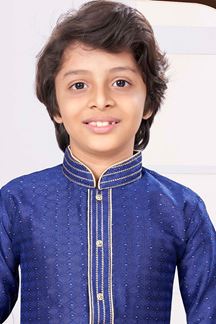 Picture of Impressive Navy Blue Colored Designer Kid’s Kurta Pajama Set for Festivals and Party