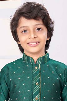 Picture of Delightful Green Colored Designer Kid’s Kurta Pajama Set for Festivals and Party