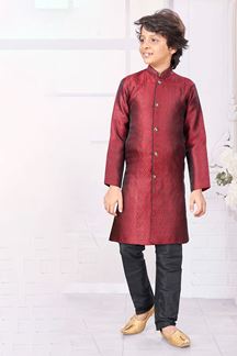 Picture of Splendid Maroon Colored Designer Kid’s Kurta Pajama Set for Festivals and Party