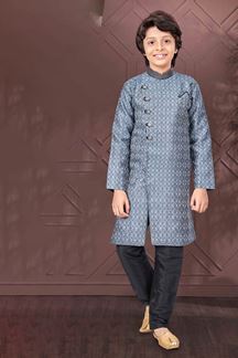 Picture of Royal Grey Colored Designer Kid’s Kurta Pajama Set for Festivals and Party