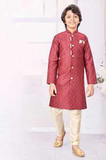 Picture of Amazing Maroon Colored Designer Kid’s Kurta Pajama Set for Festivals, Weddings, and Party