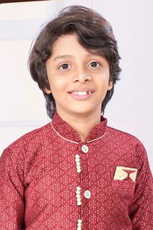 Picture of Amazing Maroon Colored Designer Kid’s Kurta Pajama Set for Festivals, Weddings, and Party