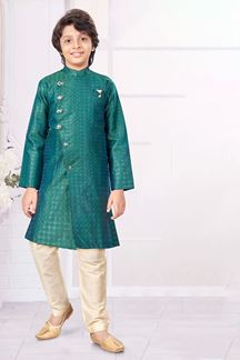 Picture of Awesome Green Colored Designer Kid’s Kurta Pajama Set for Festivals, Weddings, and Party