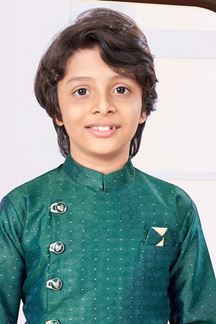 Picture of Awesome Green Colored Designer Kid’s Kurta Pajama Set for Festivals, Weddings, and Party