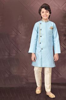 Picture of Delightful Sky Blue Colored Designer Kid’s Kurta Pajama Set for Festivals, Engagements, Reception, and Party