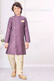 Picture of Enticing Wine Colored Designer Kid’s Kurta Pajama Set for Festivals, Engagements, Reception, and Party