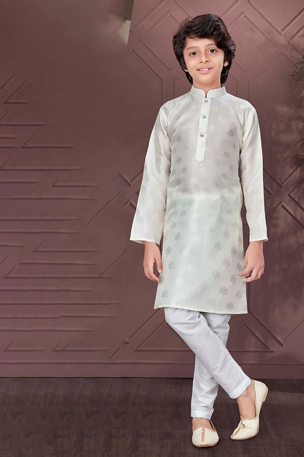 Picture of Elegant Cream Colored Designer Kid’s Kurta Pajama Set for Festivals and Party