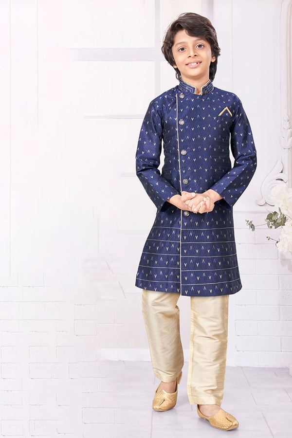 Picture of Aesthetic Navy Blue Colored Designer Kid’s Kurta Pajama Set for Festivals, Weddings, and Party