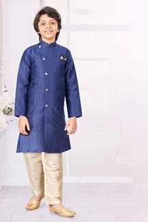 Picture of Charming Navy Blue Colored Designer Kid’s Kurta Pajama Set for Festivals, Weddings, and Party
