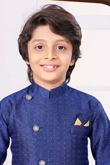 Picture of Charming Navy Blue Colored Designer Kid’s Kurta Pajama Set for Festivals, Weddings, and Party