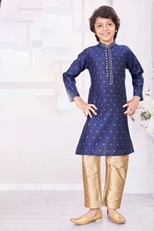 Picture of Aesthetic Navy Blue Colored Designer Kid’s Kurta Pajama Set for Festivals, Weddings, and Party
