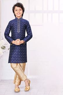 Picture of Exquisite Navy Blue Colored Designer Kid’s Kurta Pajama Set for Festivals, Weddings, and Party