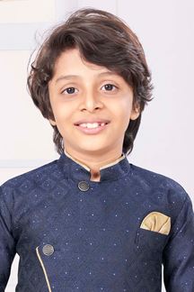 Picture of Stylish Navy Blue Colored Designer Kid’s Kurta Pajama Set for Festivals, Weddings, and Party