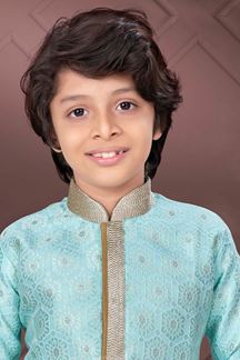 Picture of Classy Light Firozi Colored Designer Kid’s Kurta Pajama Set for Festivals, Engagement, Reception, and Party