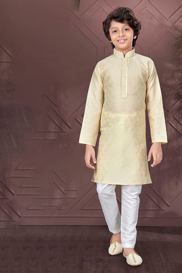 Picture of Majestic Gold Colored Designer Kid’s Kurta Pajama Set for Festivals, Engagements, Reception, and Party