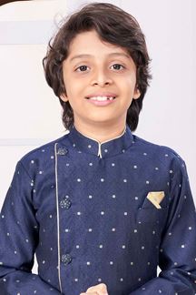 Picture of Dashing Navy Blue Colored Designer Kid’s Kurta Pajama Set for Festivals, Weddings, and Party