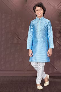 Picture of Marvelous Sky Blue Colored Designer Kid’s Kurta Pajama Set for Festivals, Engagements, Reception, and Party