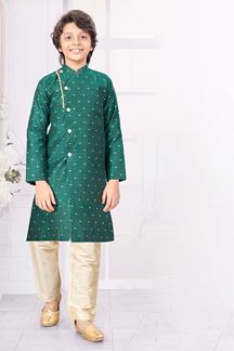 Picture of Elegant Green Colored Designer Kid’s Kurta Pajama Set for Festivals, Weddings, and Party