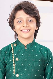 Picture of Elegant Green Colored Designer Kid’s Kurta Pajama Set for Festivals, Weddings, and Party