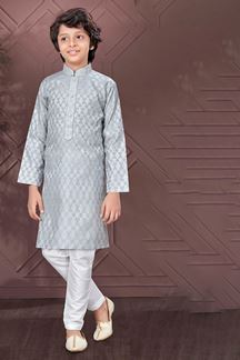 Picture of Dashing Grey Colored Designer Kid’s Kurta Pajama Set for Festivals and Party