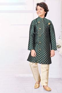 Picture of Fancy Green Colored Designer Kid’s Kurta Pajama Set for Festivals, Weddings, and Party