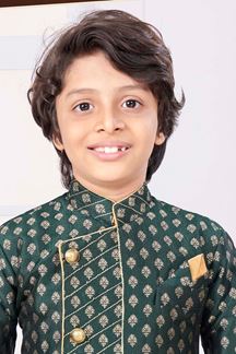 Picture of Fancy Green Colored Designer Kid’s Kurta Pajama Set for Festivals, Weddings, and Party