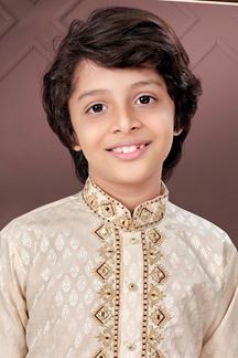 Picture of Charismatic Light Gold Colored Designer Kid’s Kurta Pajama Set for Festivals, Engagements, Reception, and Party