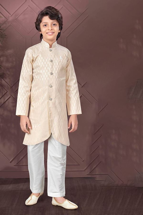 Picture of Appealing Cream Colored Designer Kid’s Kurta Pajama Set for Festivals, Engagement, Reception, and Party