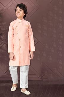 Picture of Classy Peach Colored Designer Kid’s Kurta Pajama Set for Festivals, Engagement, Reception, and Party