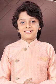 Picture of Classy Peach Colored Designer Kid’s Kurta Pajama Set for Festivals, Engagement, Reception, and Party