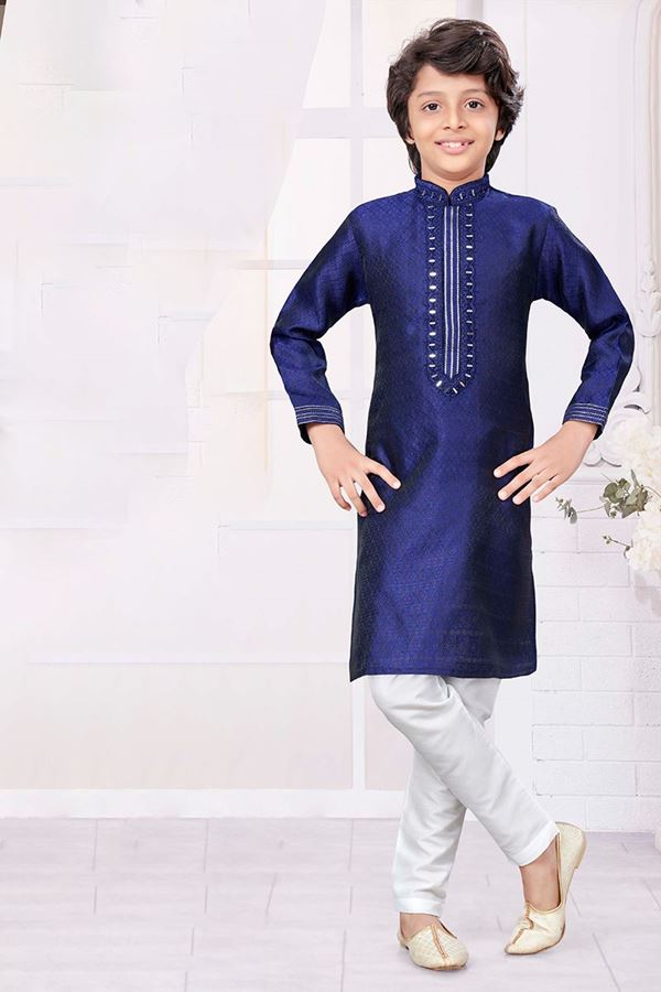 Picture of Splendid Navy Blue Colored Designer Kid’s Kurta Pajama Set for Festivals, Weddings, and Party