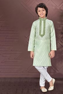 Picture of Vibrant Pista Colored Designer Kid’s Kurta Pajama Set for Festivals, Engagements, Reception, and Party