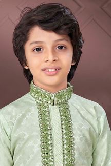 Picture of Vibrant Pista Colored Designer Kid’s Kurta Pajama Set for Festivals, Engagements, Reception, and Party