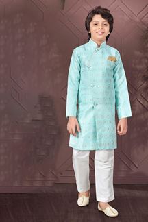 Picture of Aesthetic Light Firozi Colored Designer Kid’s Kurta Pajama Set for Festivals, Engagements, Reception, and Party