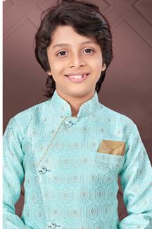 Picture of Aesthetic Light Firozi Colored Designer Kid’s Kurta Pajama Set for Festivals, Engagements, Reception, and Party