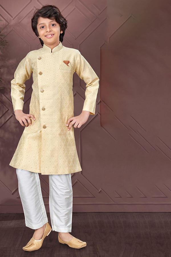 Picture of Amazing Gold Colored Designer Kid’s Kurta Pajama Set for Festivals, Engagements, Reception, and Party