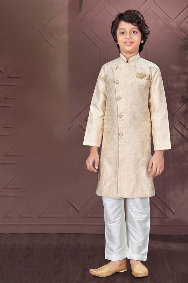 Picture of Awesome Gold Colored Designer Kid’s Kurta Pajama Set for Festivals, Engagements, Reception, and Party