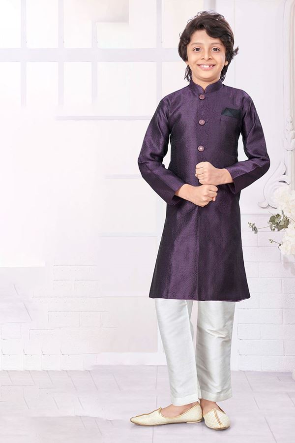 Picture of Artistic Wine Colored Designer Kid’s Kurta Pajama Set for Festivals, Engagements, Reception, and Party